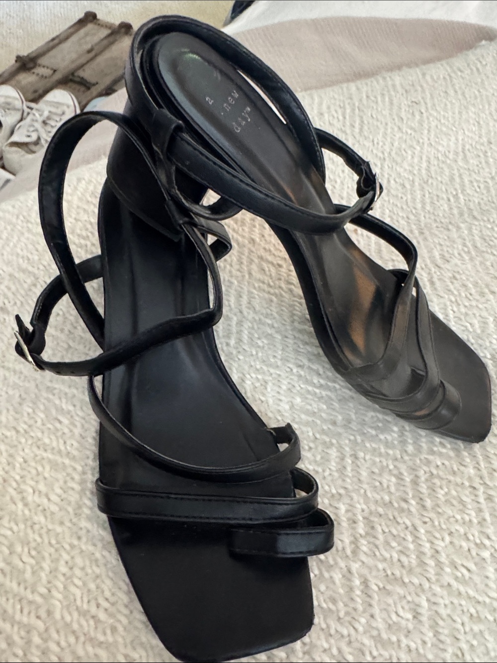 a new day Black Strappy Square-Toe Heeled Sandals